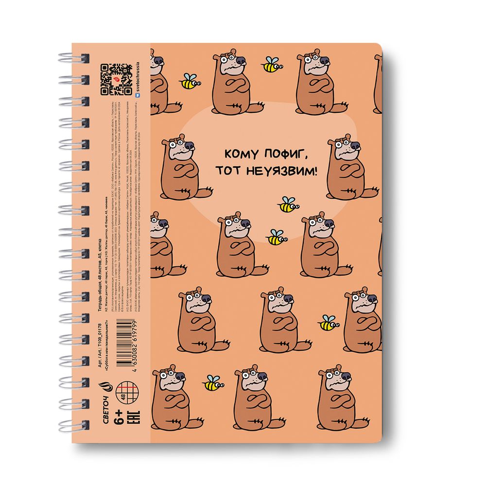 Тетрадь-перевертыш ученическая общая, A5 48 л. на гребне 65 г/м², белизна 100 %, 8 шт, клетка, 01178 Суббота или понедельник?, Светоч Т109