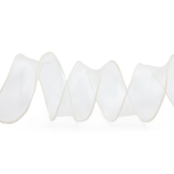 Лента декоративная с волнистым краем 38.0 мм / 18.29±1 метров, 100% органза, (02 молочный)