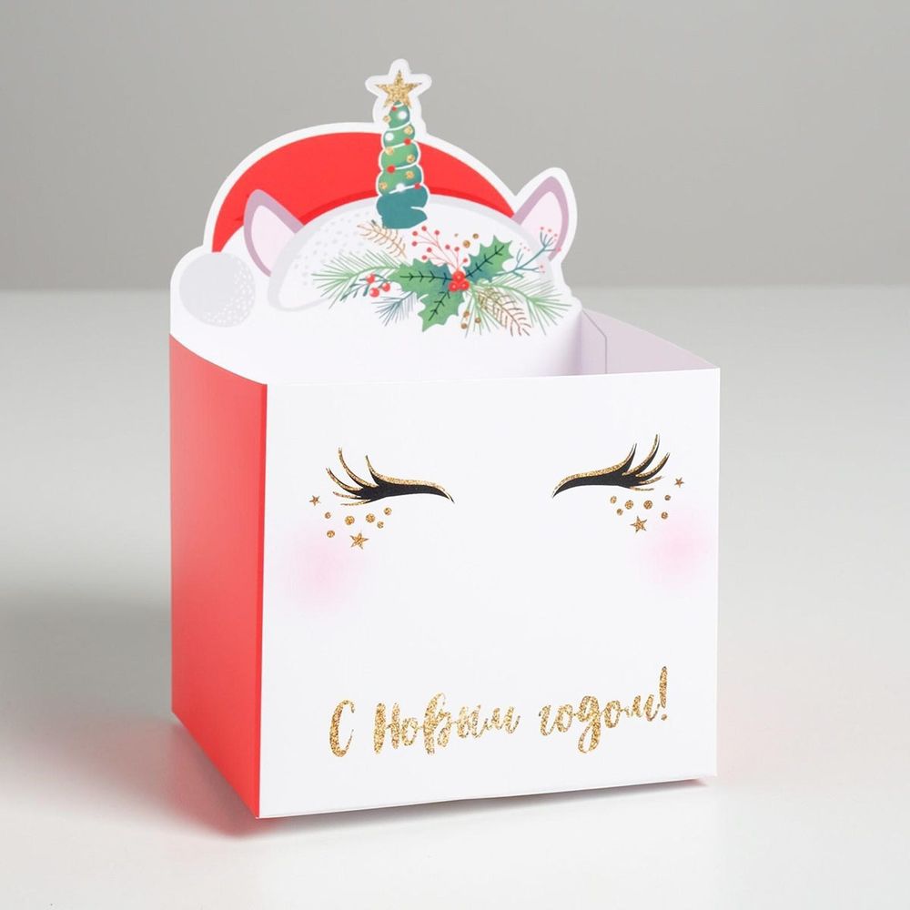 Коробка для мини-букетов С новым годом, единорог, 12х19х10см, 5287571 /TOS/