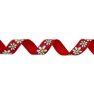 Лента репсовая (в рубчик) Ромашки 1,5см*22.86 м (красный)
