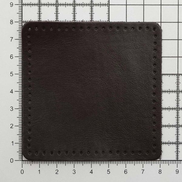 Заплатки пришивные из кожи, квадрат 8см с перфорацией, 2 шт, 100% кожа, 03 темно-коричневый, 9122
