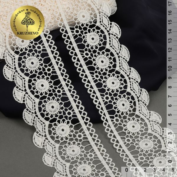 Кружево гипюр (плетёное) матовая нить Kruzhevo 60 мм, TBY.0840, F102 молочный, 13.71м