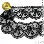 Кружево на сетке с матовой нитью с бантиками 60 мм, цв.06 черный уп. 13.71 м, Kruzhevo
