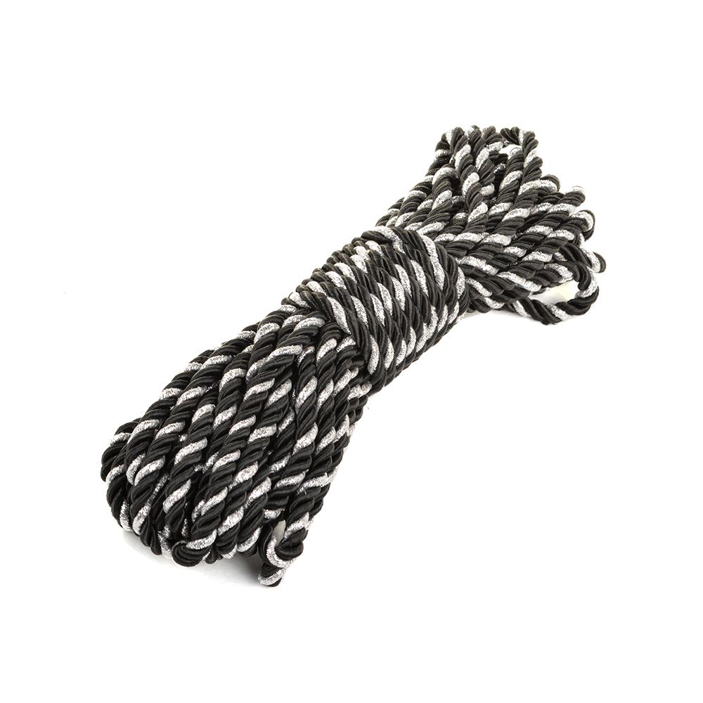Шнур витой ⌀5.0 мм / 10 метров, черный/серебро