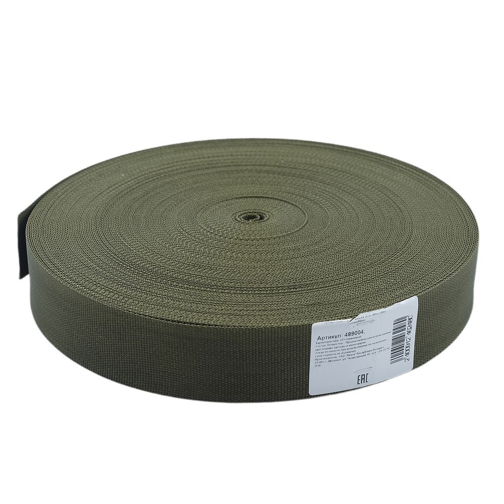 Стропа (ременная лента) 40 мм / 50 метров, толщ. 1.0 мм, [26.3 г/пог.м], 100% п/э, 016 хаки