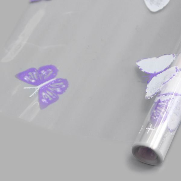 Пленка упаковочная прозрачная 2-цветная Бабочки 70 см / 9.14 метра ± 5%, бело-сиреневая