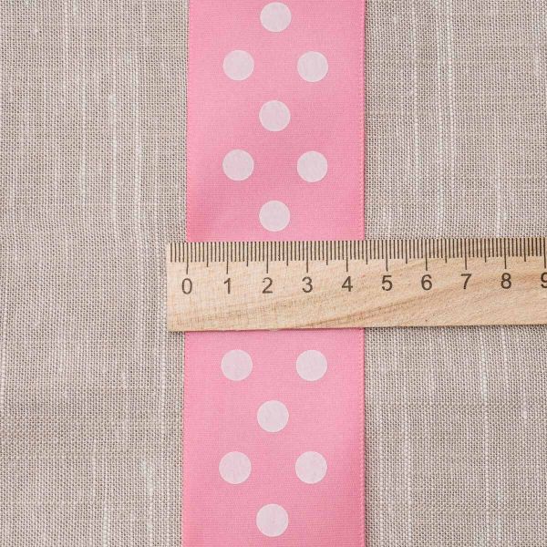 Лента атласная в горошек 45.0 мм / 22.5±1 метров, розовый, Globus