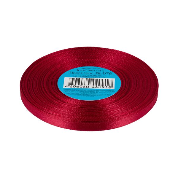 Лента атласная 1-сторонняя 6.0 мм / 33±2 метра, 076 св.вишневый, Gamma