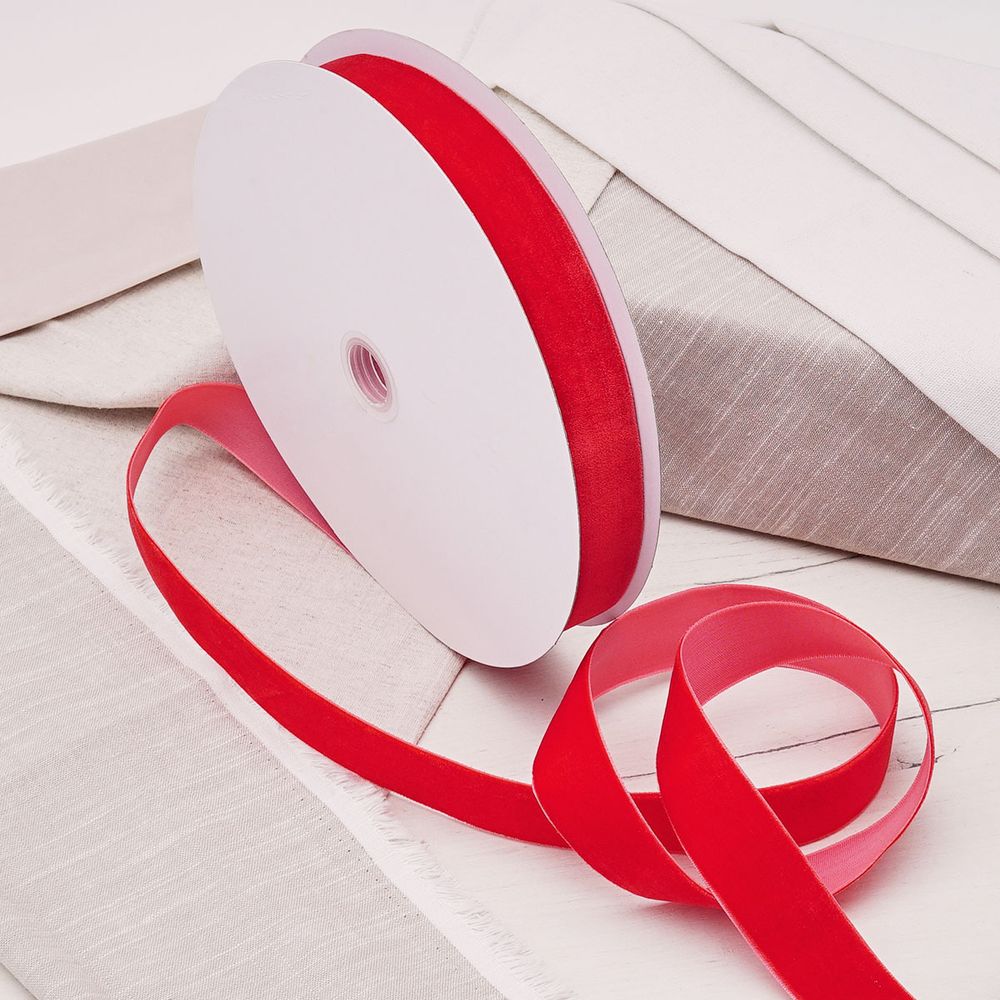 Лента бархатная (тесьма) 30.0 мм / 32.9±2 метров, 43 красный, VR-001