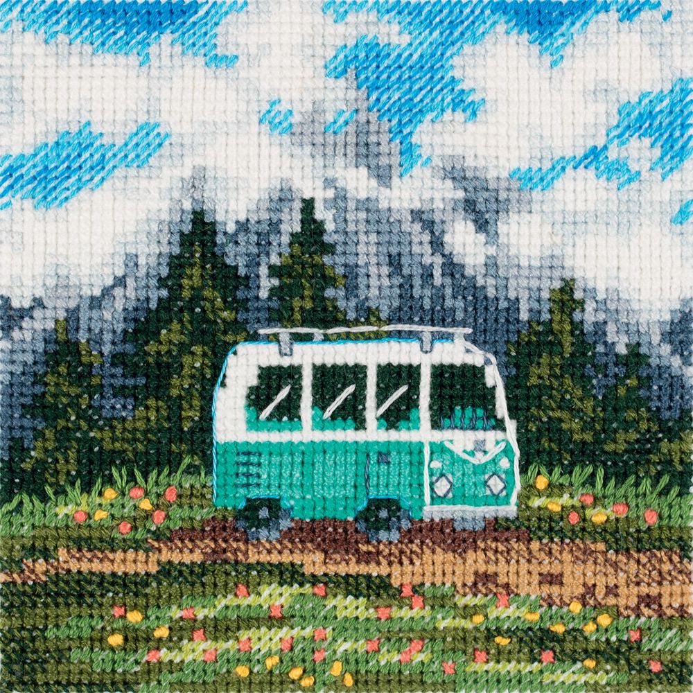 Набор для вышивания нитками Klart, Путешествие на колесах, 10х10 см