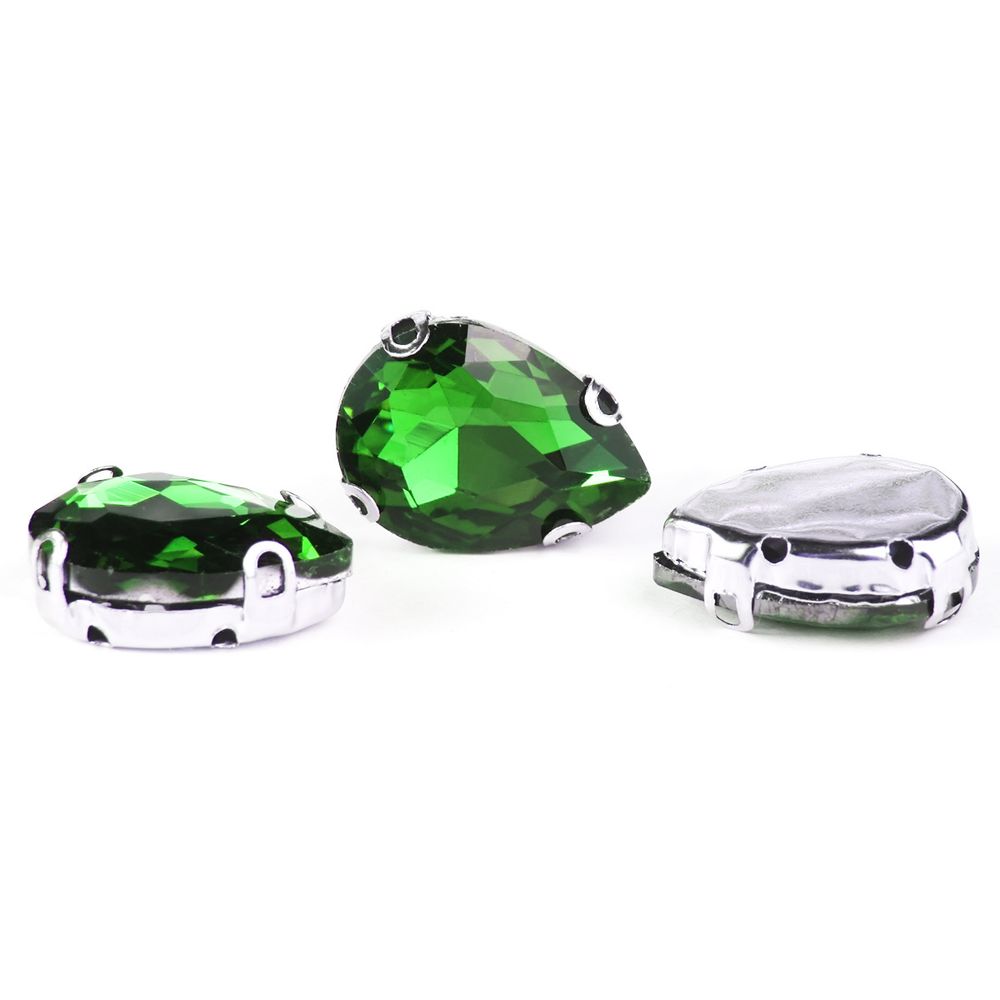 Хрустальные стразы в цапах формы капля, зеленый 13х18 мм, 3 шт., АЦ008НН1318