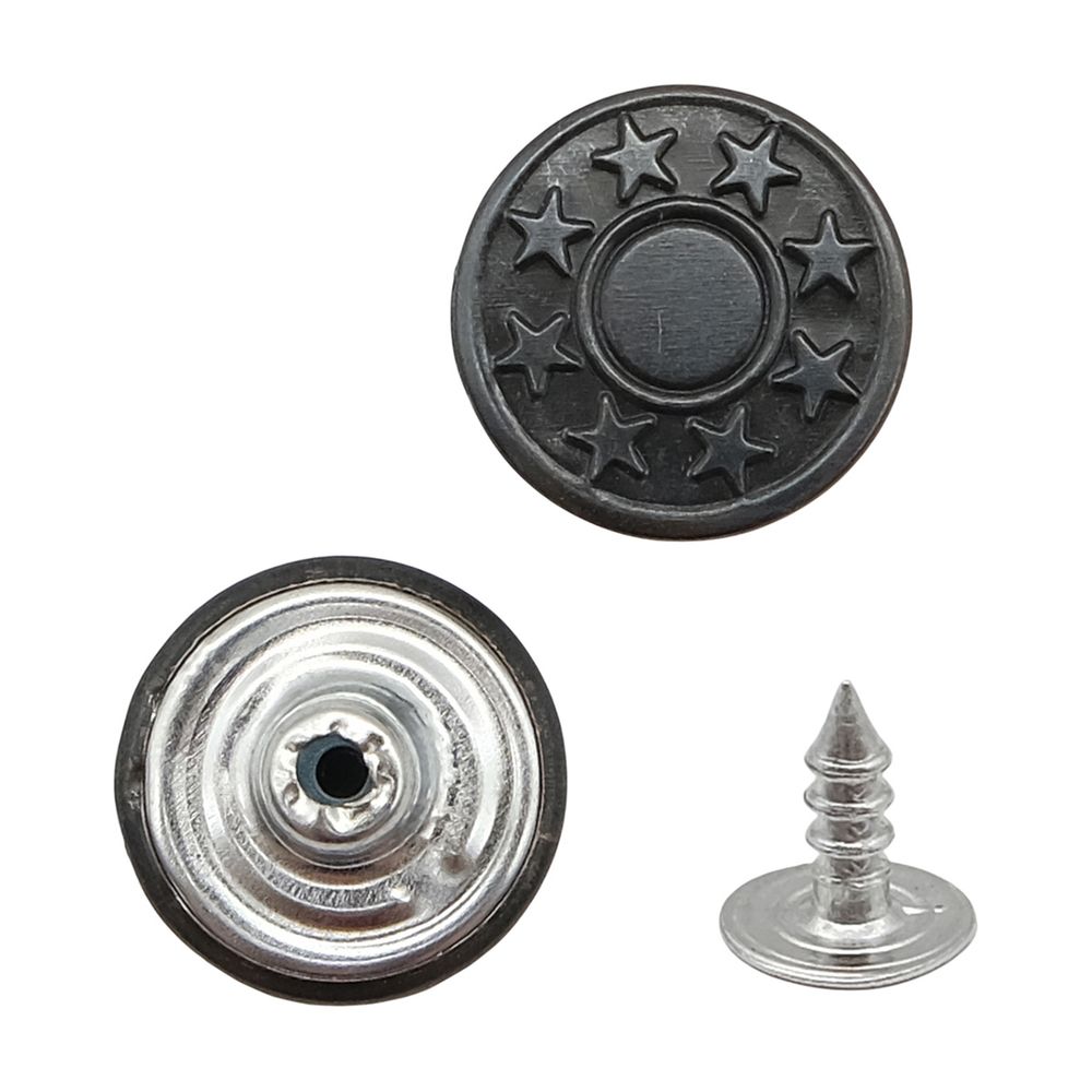 Пуговицы джинсовые ⌀17 мм, фиксированная ножка, сталь, 8 звезд, оксид, 100 шт, New Star