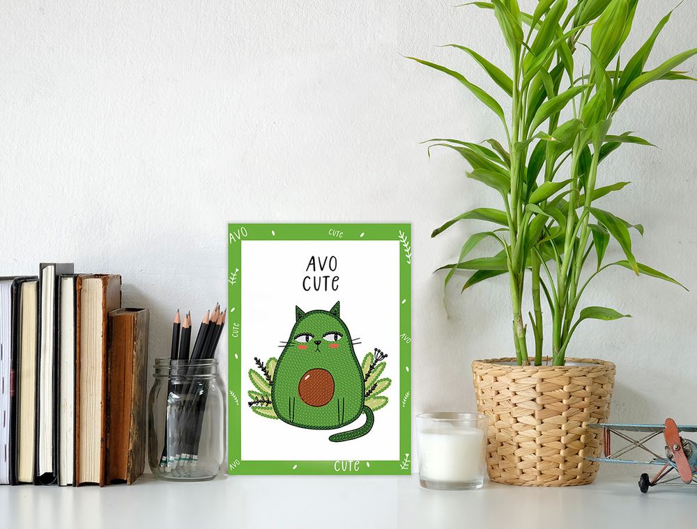 Алмазная (кристальная) мозаика Фрея, мини-картинка АвоКот, 14х19.5 см