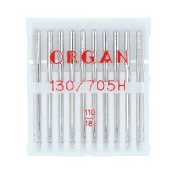 Иглы для швейных машин базовые универсальные 130/705 H, №110, 10 игл, в пенале 5110110 110, ORGAN