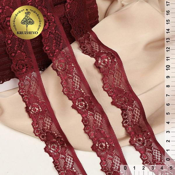 Кружево эластичное (стрейч) 30 мм, TBY.L839, 19-1725 бордо, 50м, Kruzhevo