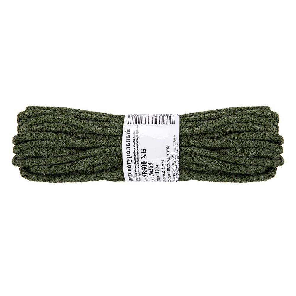 Шнур круглый х/б ⌀5.0 мм, 10 м, 268 хаки, Gamma 5В500 ХБ