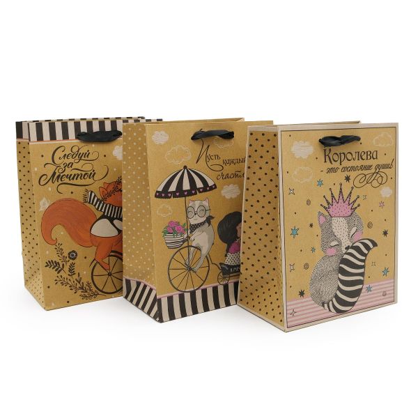 Пакет крафт подарочный Женский микс 18х23 см, уп/12 шт, Ч42349