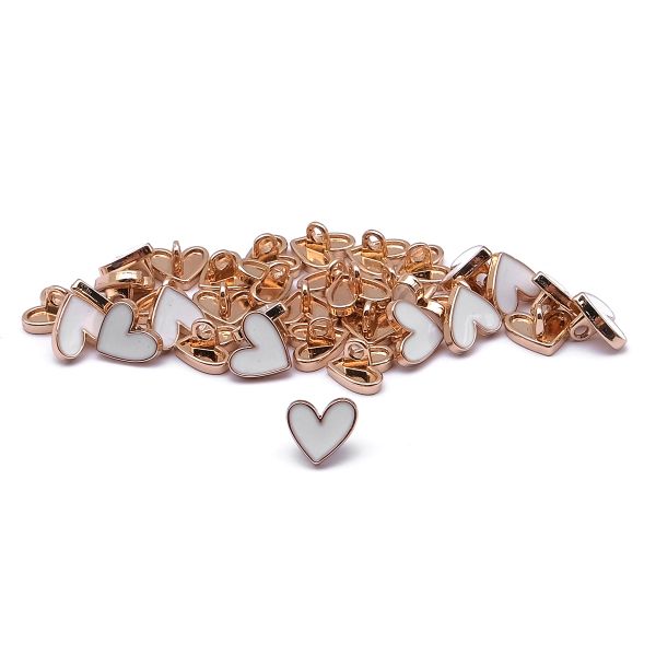 Пуговицы на ножке фигурная Сердце 16L (10мм), металл (White/G (белый/золото)), MEs-2012, 36 шт