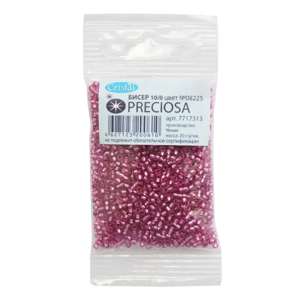 Бисер Preciosa прозрачный с серебр. центром 10/0 (2.3 мм), круг.отв, 20гр, уп.5 шт