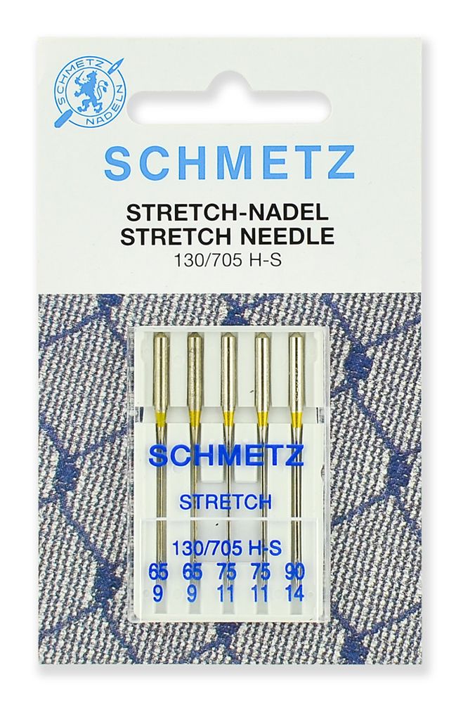 Иглы для швейных машин стрейч Schmetz 130/705H-S №65 (2) 75 (2), 90 (1), уп. 5 игл