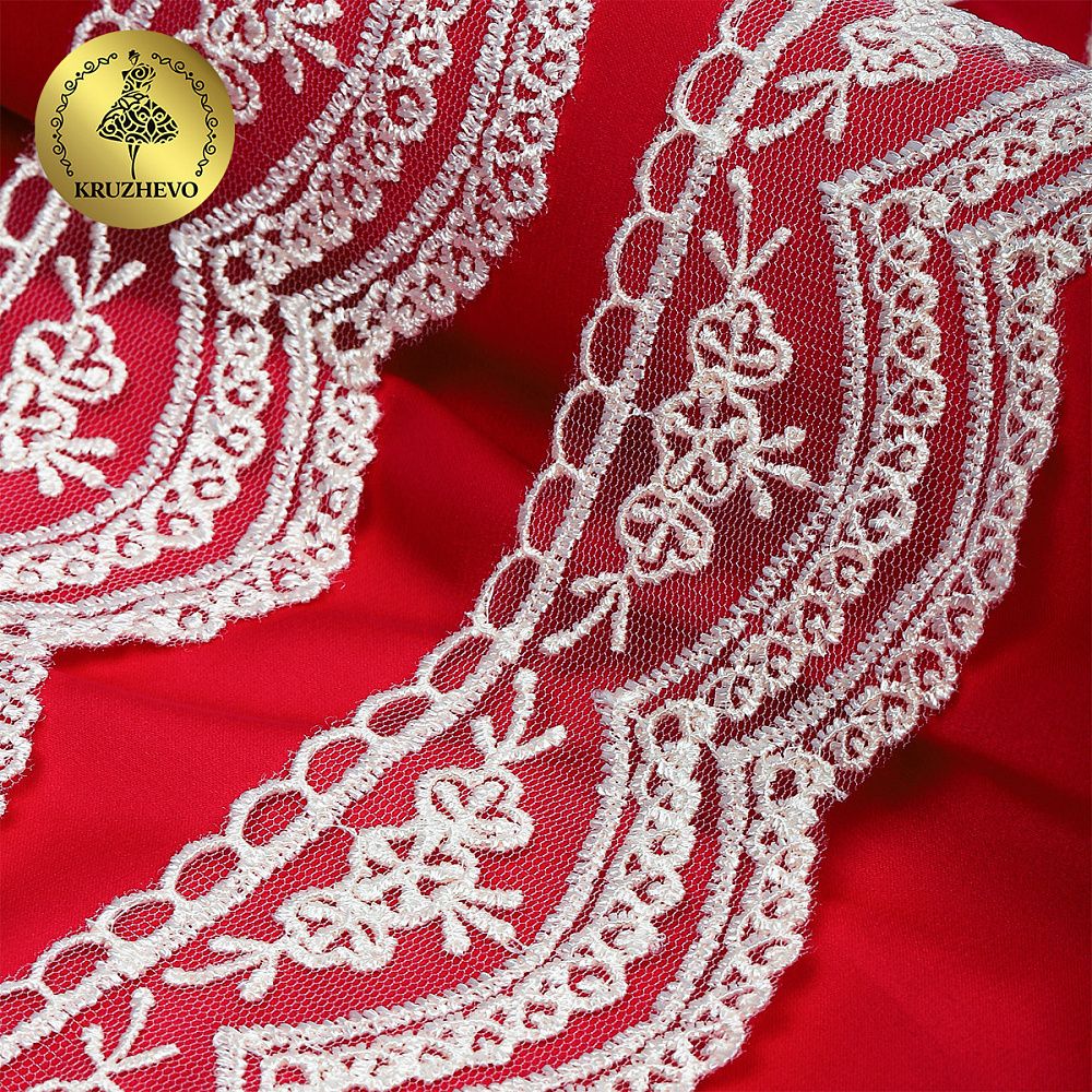 Кружево на сетке 60 мм, 2110 цв.белый уп.13.71м, Kruzhevo