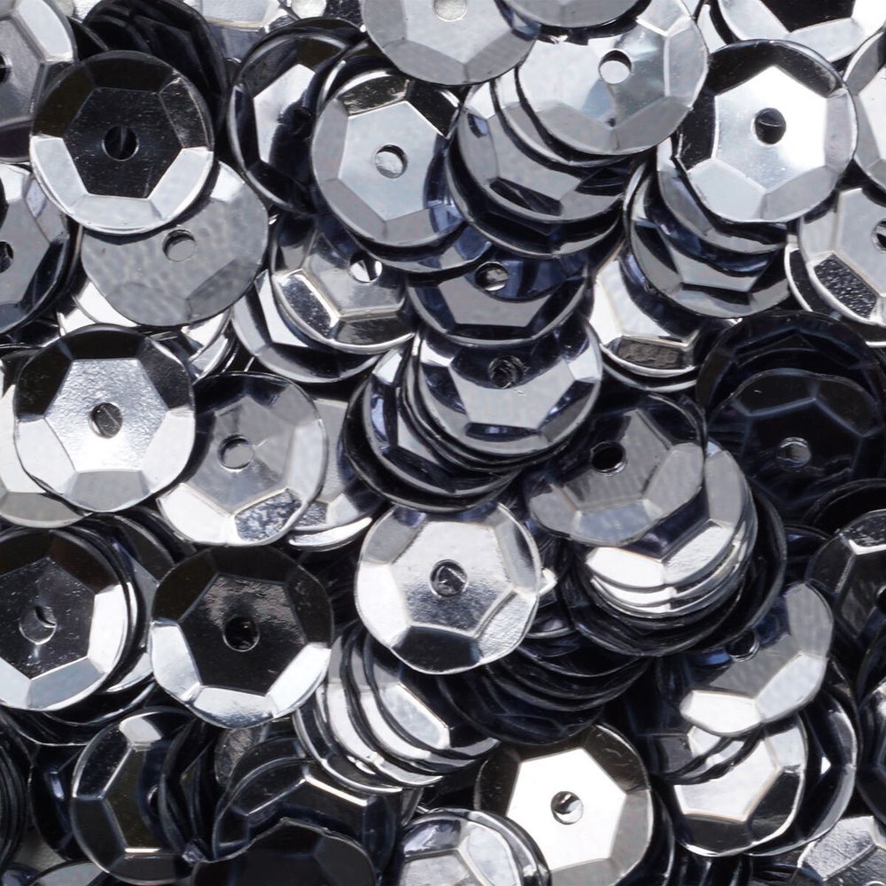 Пайетки граненые 6 мм, 100 гр, М18 темное серебро