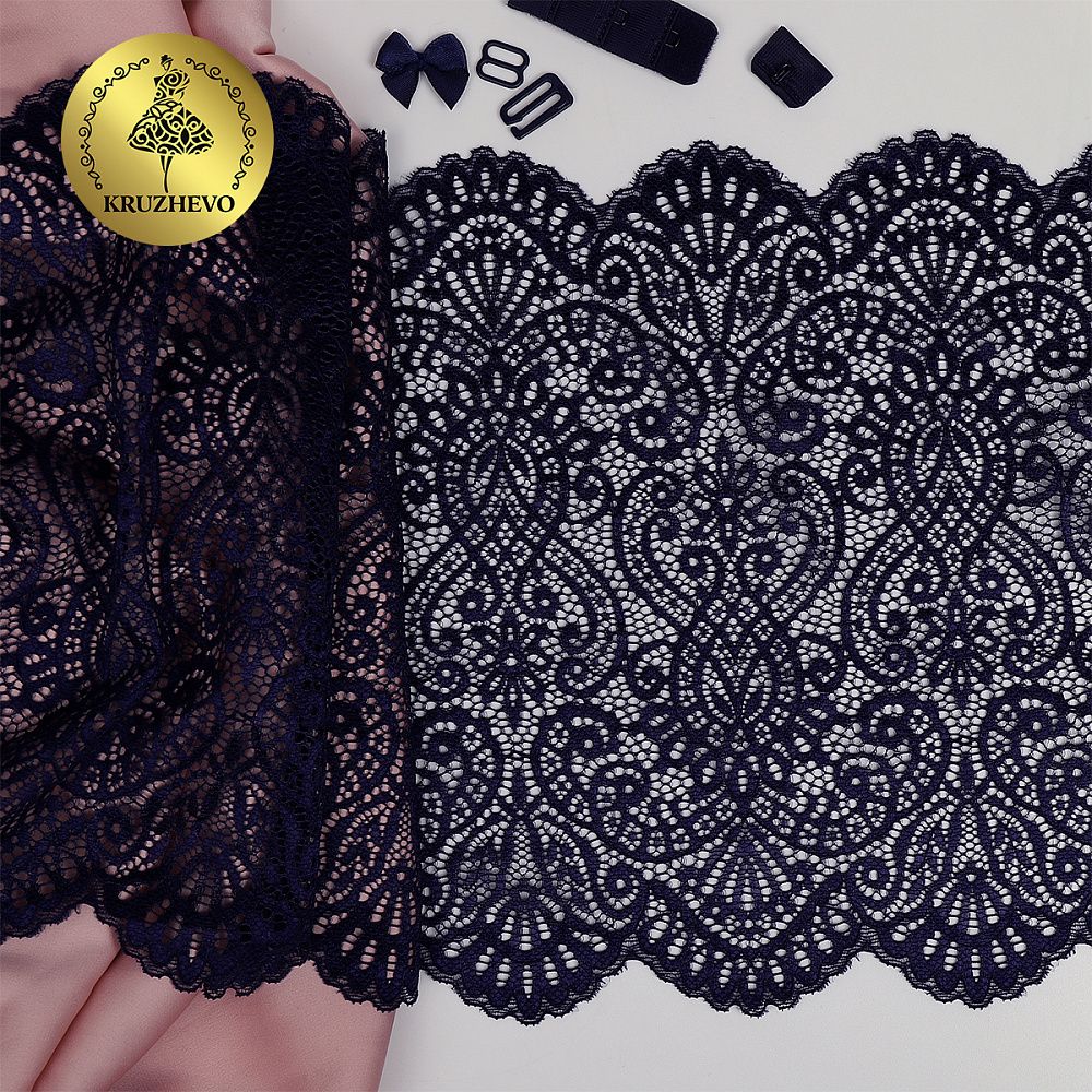 Кружево бельевое эластичное 225 мм / 120 м, 40992 цв.L061 т.синий, Kruzhevo