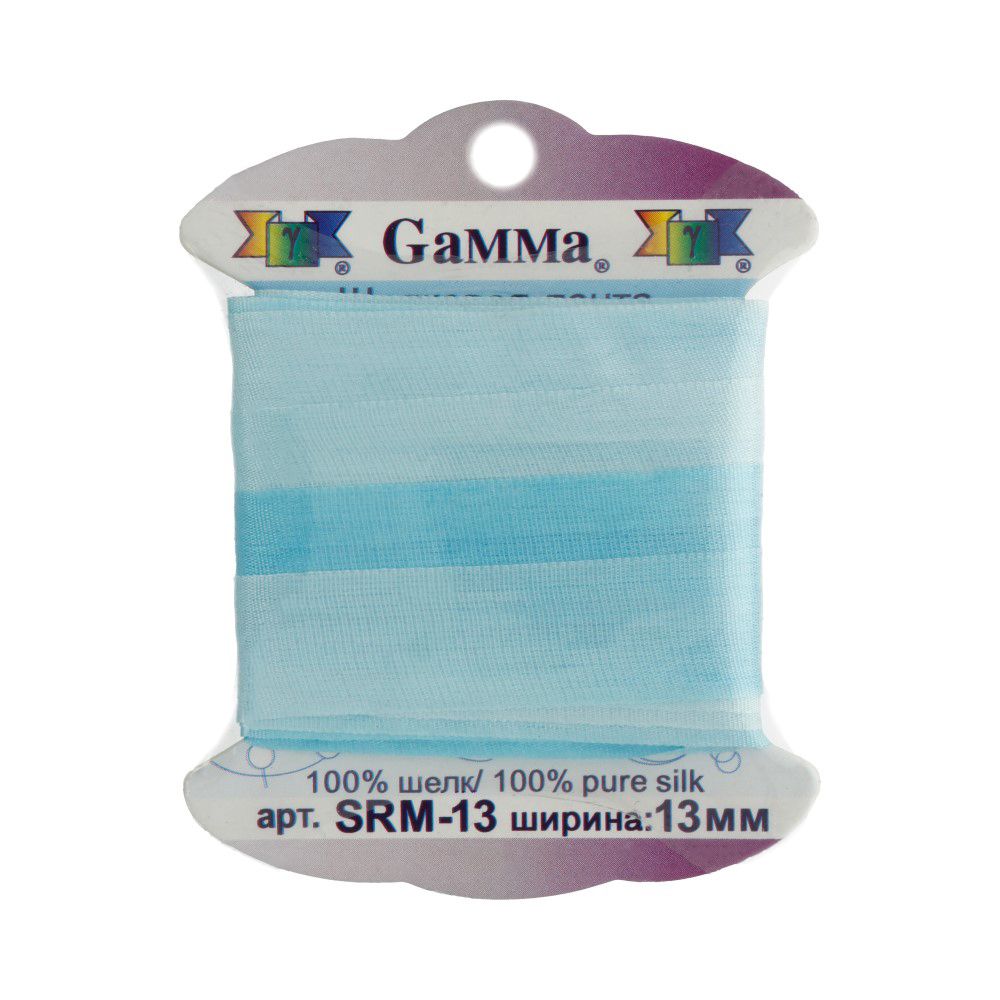 Тесьма шелковая 13 мм, 9.1 м, M043 бл.голубой/голубой, Gamma SRM-13