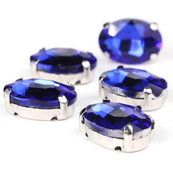 Хрустальные стразы в цапах овальной формы, сапфир 10х14 мм, 5 шт., ОЦ011НН1014