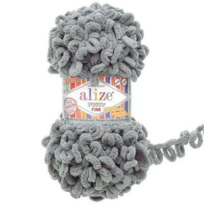 Пряжа Alize (Ализе) Puffy Fine / уп.5 мот. по 100 г, 14м, 87 серо-голубой
