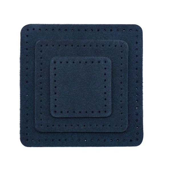 Набор заплаток пришивных из замши, квадрат 4см, 6см и 8см, с перфорацией, 3 шт, 100% кожа (22 темно-синий), 59402