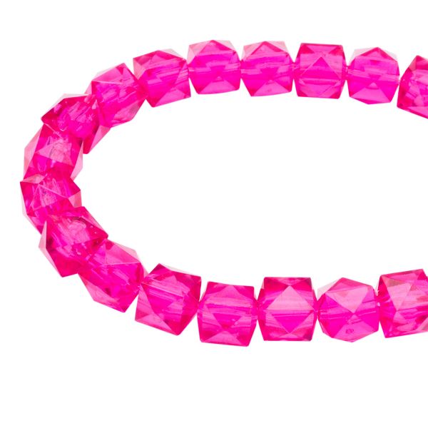 Бусины акрил ⌀10 мм, прозрач. в цвете, граненый куб, 500 г, Astra&Craft (606 фуксия)