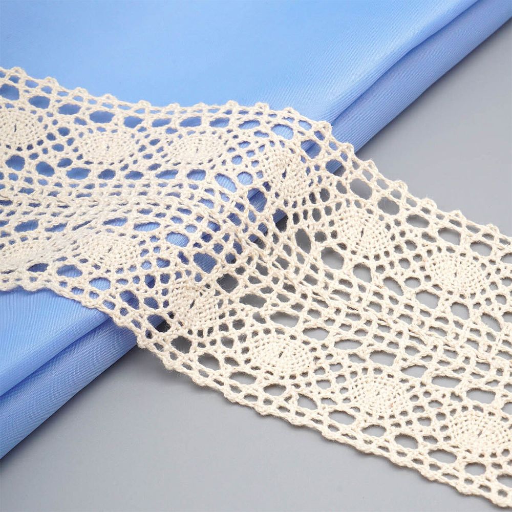 Кружево вязаное (тесьма) хлопковое 77 мм / 25 метров, двухстор. (02 бежевый)