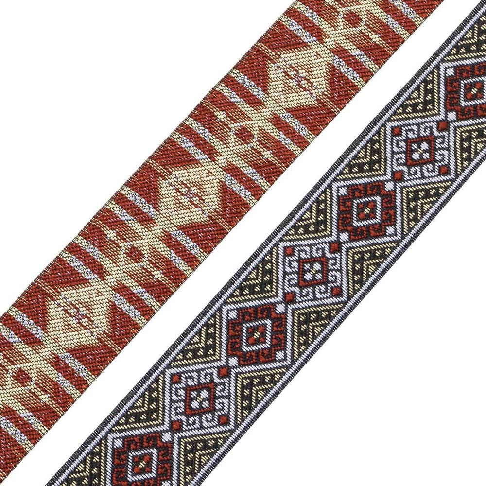 Лента (тесьма) жаккардовая 35.0 мм / 7 метров, золото/коричневый, 4101-1