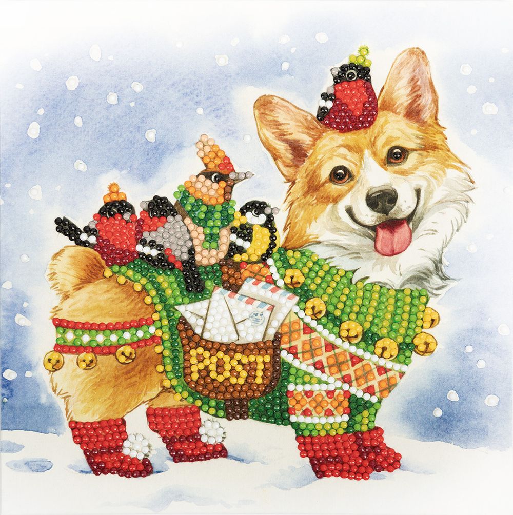 Алмазная (кристальная) мозаика Фрея, Корги-почтальон 20х30 см