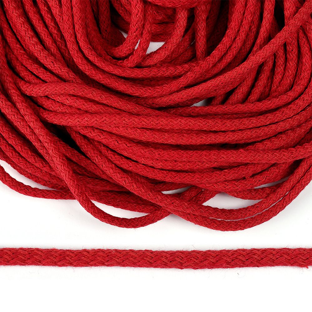 Шнур круглый х/б ⌀5.0 мм / 100 метров, с наполнителем, 012 красный Шнур круглый х/б ⌀5.0 мм / 100 метров, с наполнителем, 012 красный