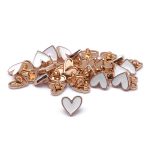 Пуговицы на ножке фигурная Сердце 20L (13мм), металл (White/G (белый/золото)), MEs-2012, 36 шт
