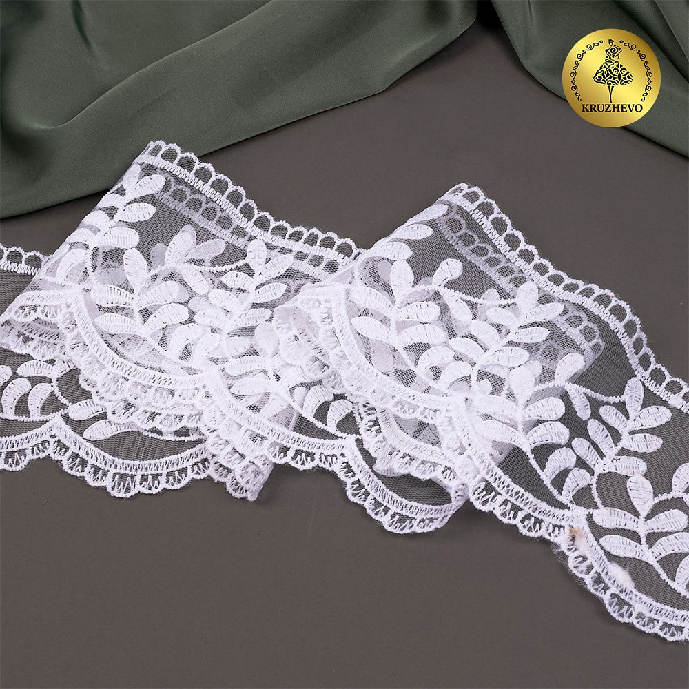 Кружево на сетке 85 мм, цв.01 белый, уп.13.7м, Kruzhevo