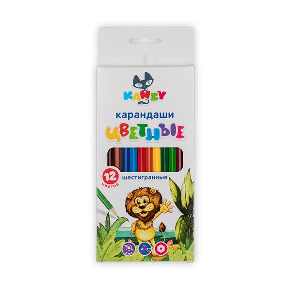 Набор цветных карандашей Весёлый львенок CP-4012 заточенный 8х12 цв, Набор цветных карандашей Весёлый львенок CP-4012 заточенный 8х12 цв, Kanzy CP-4012