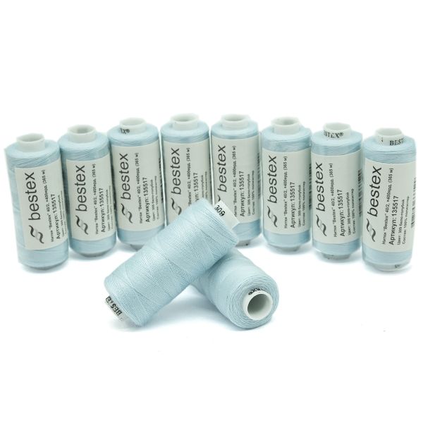 Нитки швейные бытовые Bestex 40/2, 365 м (400 ярд) / 10 кат., 309 бело-голубой