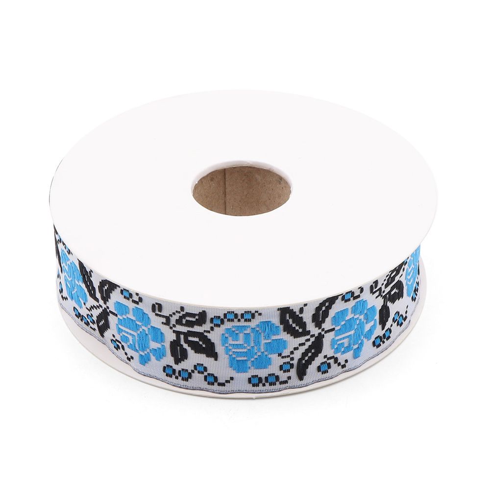 Лента (тесьма) жаккардовая 25.0 мм / 10±0.5 метров, Розы, 25987 синий