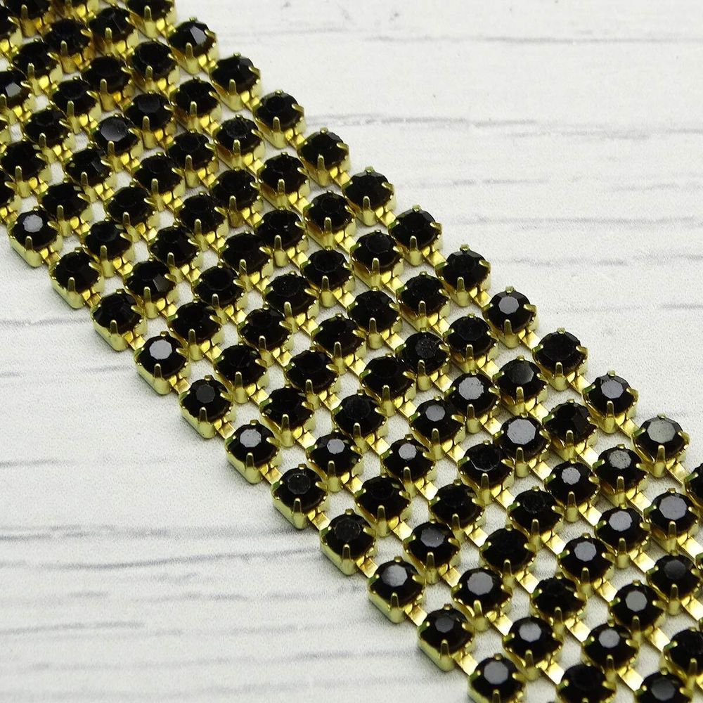 Стразы на бобине (золото), цвет: черный, размер 3 мм, 30 см, ЦС012ЗЦ3
