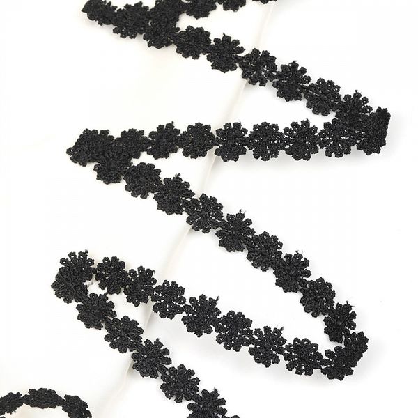 Кружево гипюр (плетёное) 15 мм ромашка цв.черный, уп.13.71 м, Kruzhevo