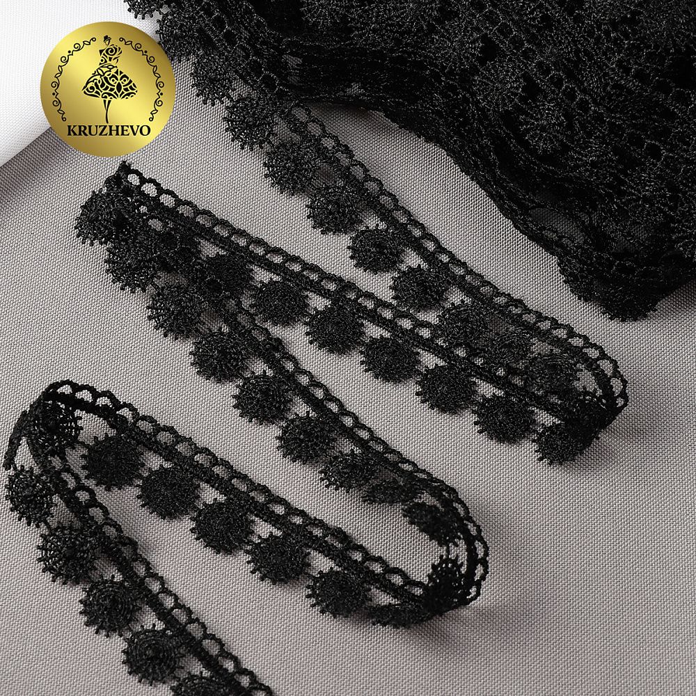 Кружево гипюр (плетёное) 20 мм / 13.71 метров, TBY.8GB0730, цв.черный