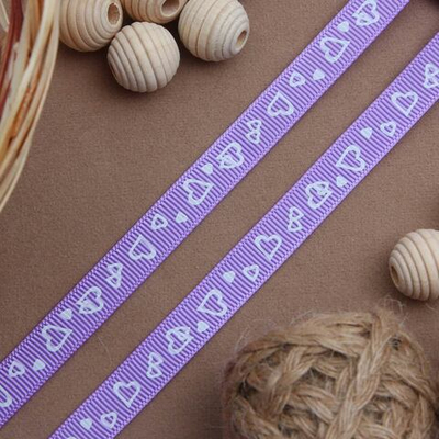Лента репсовая (в рубчик) Сердечки, 10 мм, 3м, фиолетовый