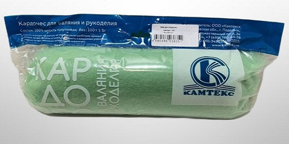 Шерсть для валяния Камтекс Кардочес Mini п/тонкая 1х100 г, (26-28 мкр), 107 ментол