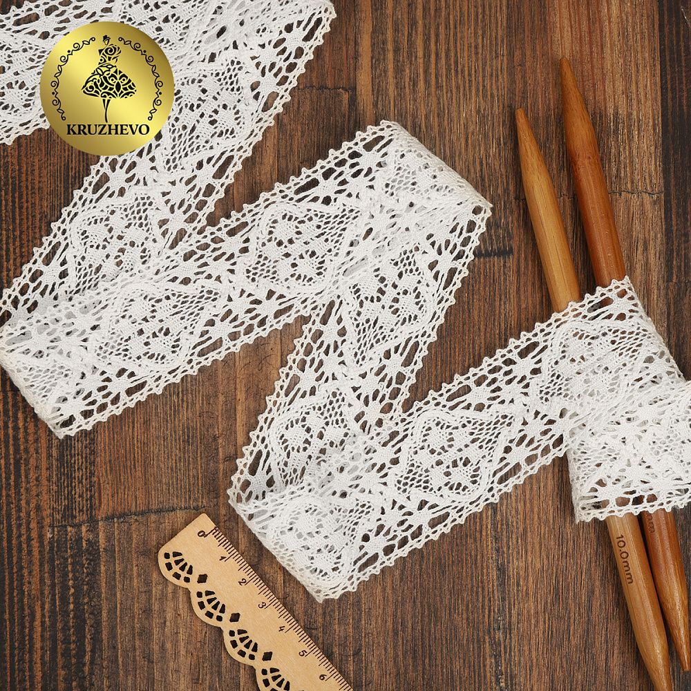 Кружево вязаное (тесьма) 40 мм / 10 метров, D1003 цв.01 белый, Kruzhevo