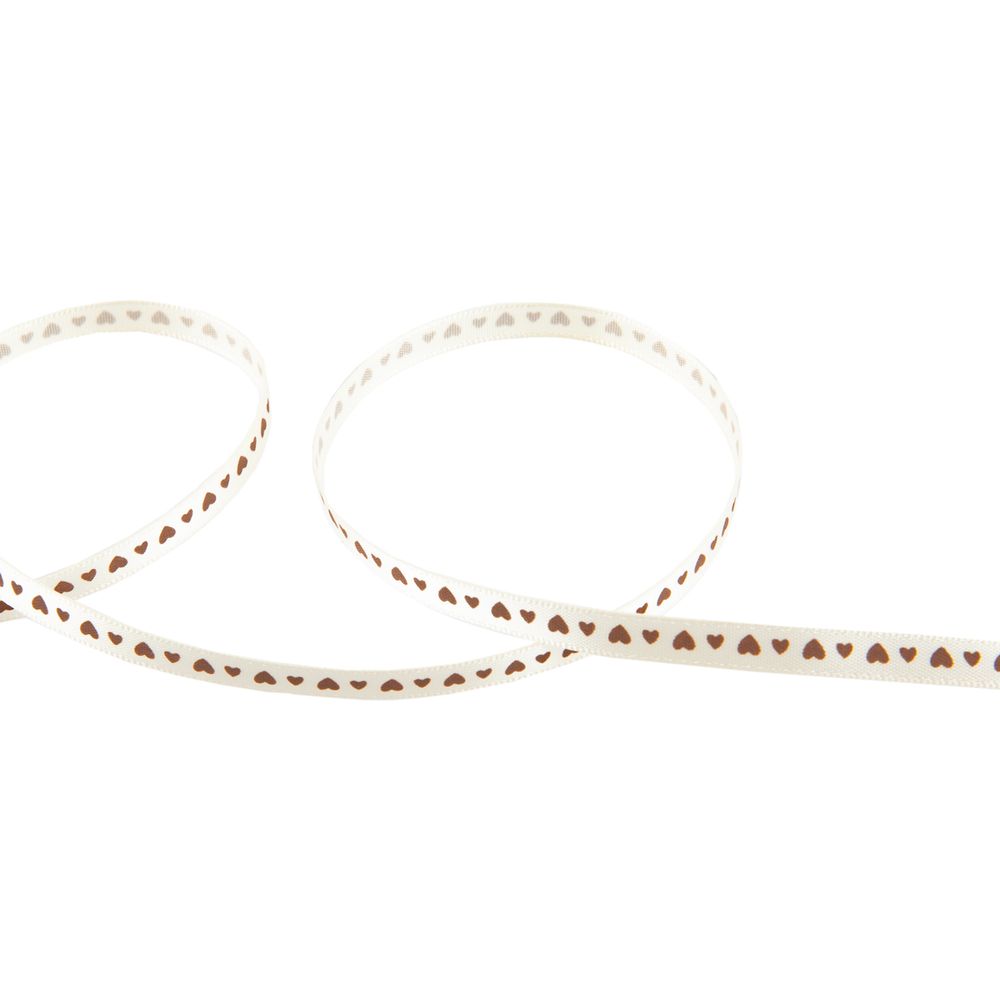 Лента атласная с рисунком _6.0 мм / 22.8 метров, S1/075 сердечки/кремовый, Gamma ALP-061