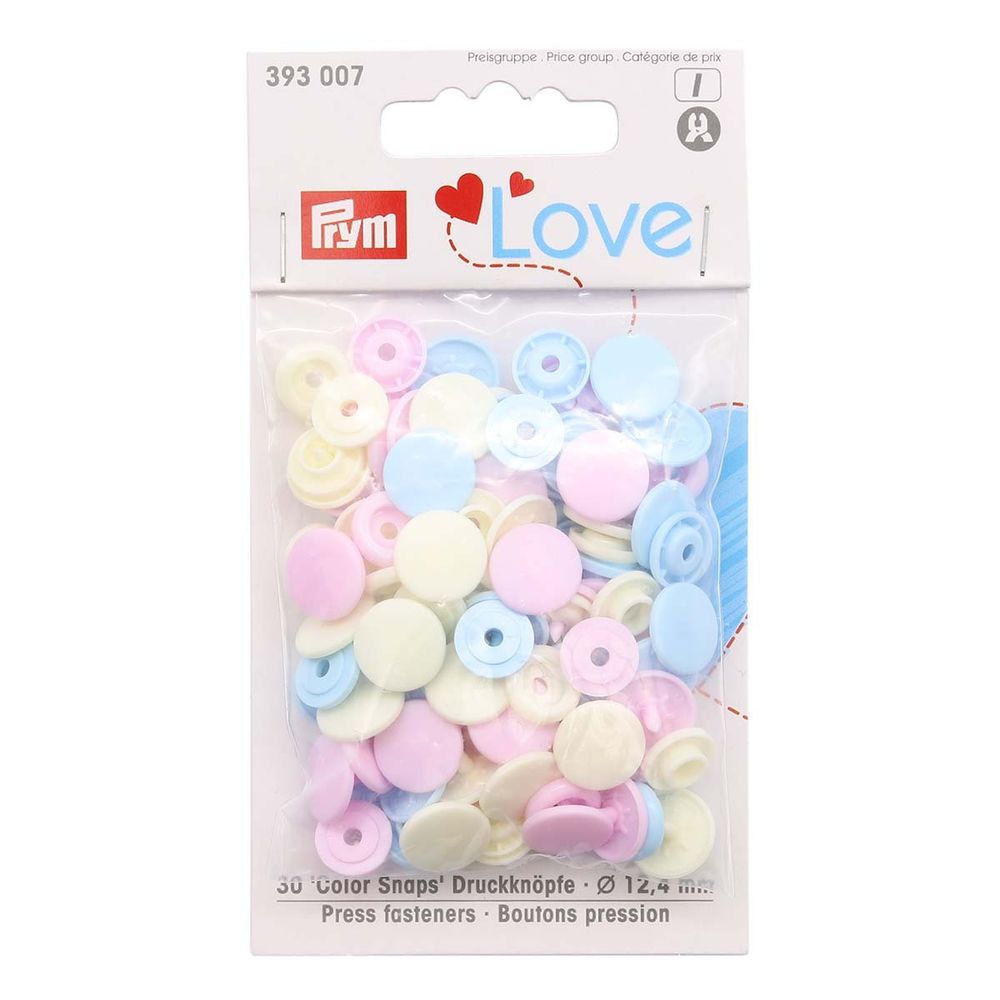 Кнопки Color Snaps, PrymLove, розовый/голубой/жемчужный цв, 12мм, 30 шт, Prym