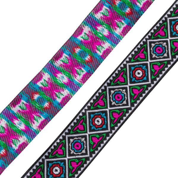 Лента (тесьма) жаккардовая 33.0 мм / 7 метров, черный с малиновыми цветами, 11830